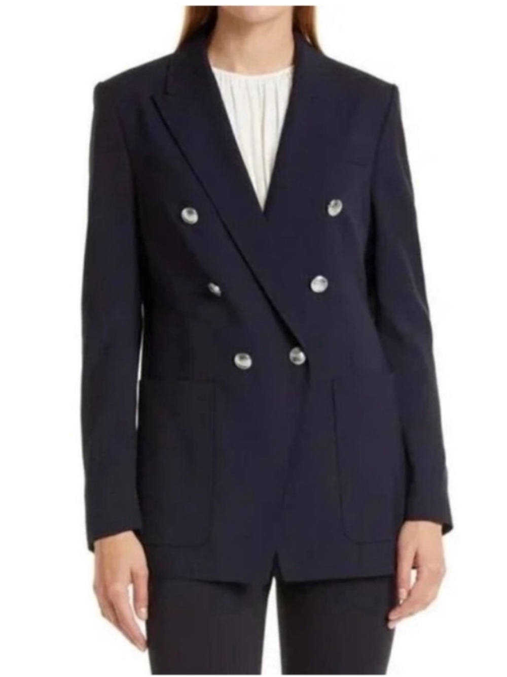MICHAEL Michael Kors Navy Double-Breasted Blazer with Silver Buttons